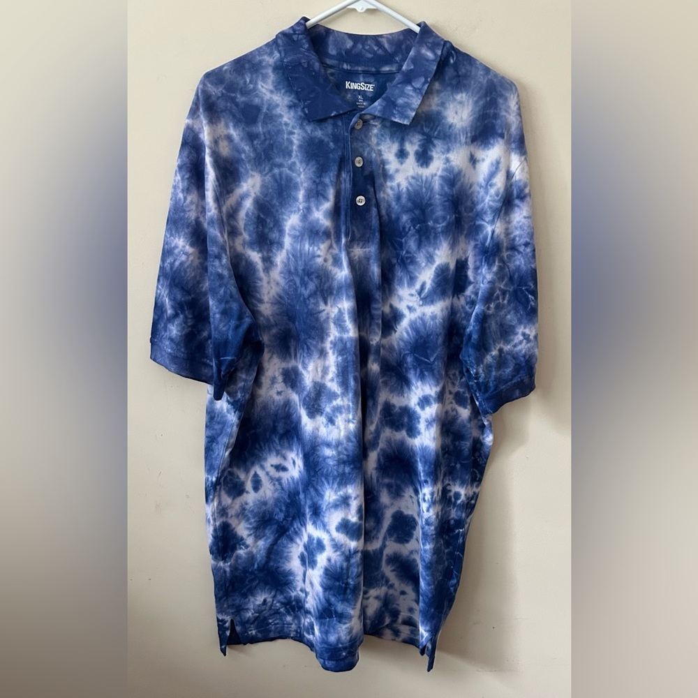 KingSize Mens XL POLO SHIRT Short Sleeve Big & Tall Blue Tye Dyed